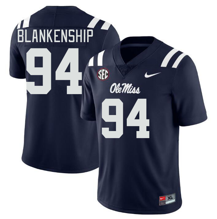 Men #94 Caleb Blankenship Ole Miss Rebels College Football Jerseys Stitched-Navy